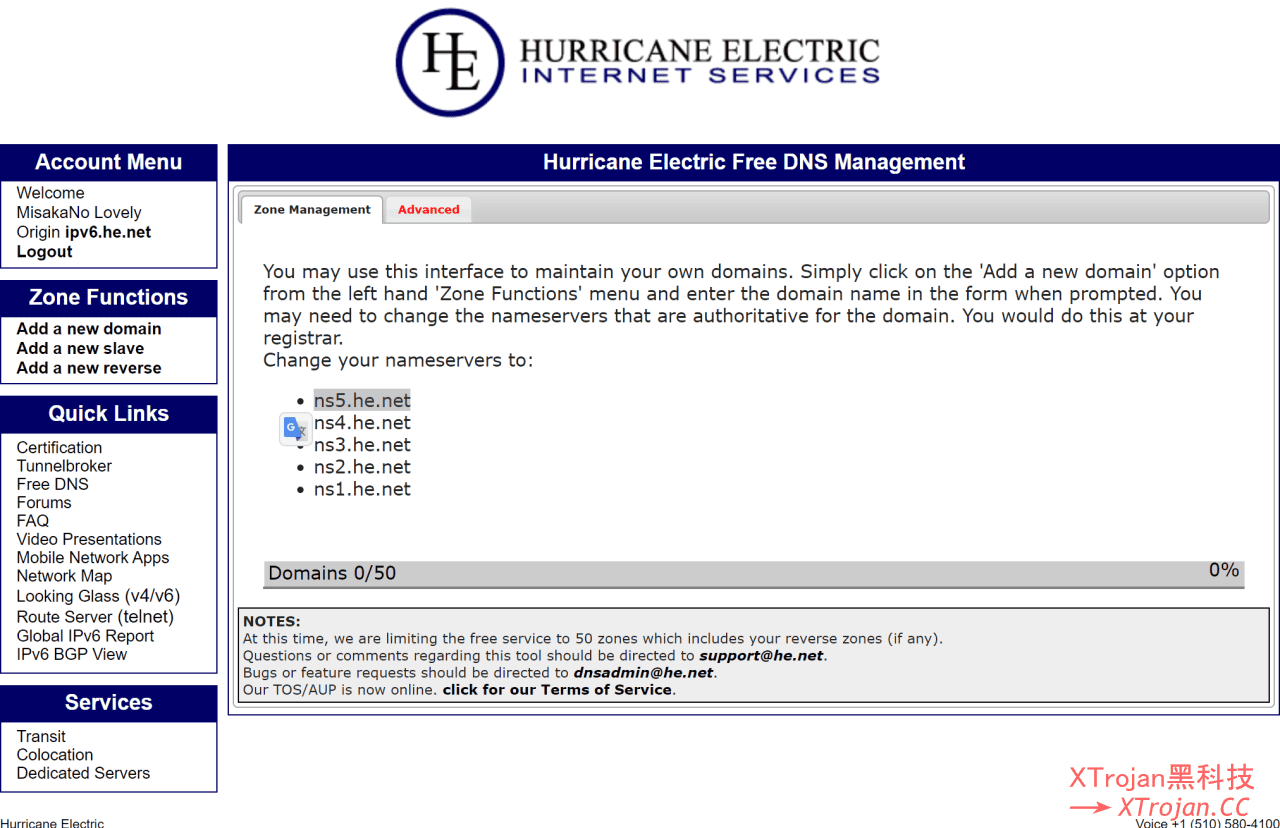 在 Sitelutions 注册二级免费域名，并将 DNS 修改到 he.net 托管的图文教程- Xulala